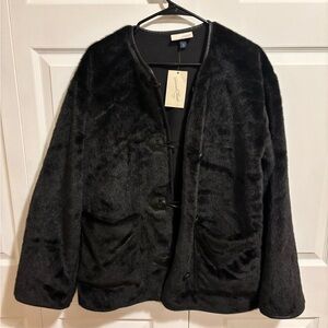 Universal Thread Black Teddy Jacket Plush Boxy Silhouette